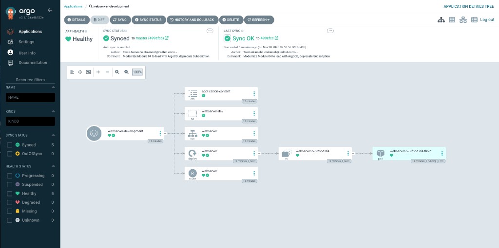 ArgoCD webserver-development application
