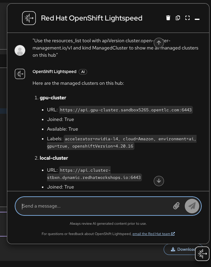 Lightspeed after MCP — real cluster data